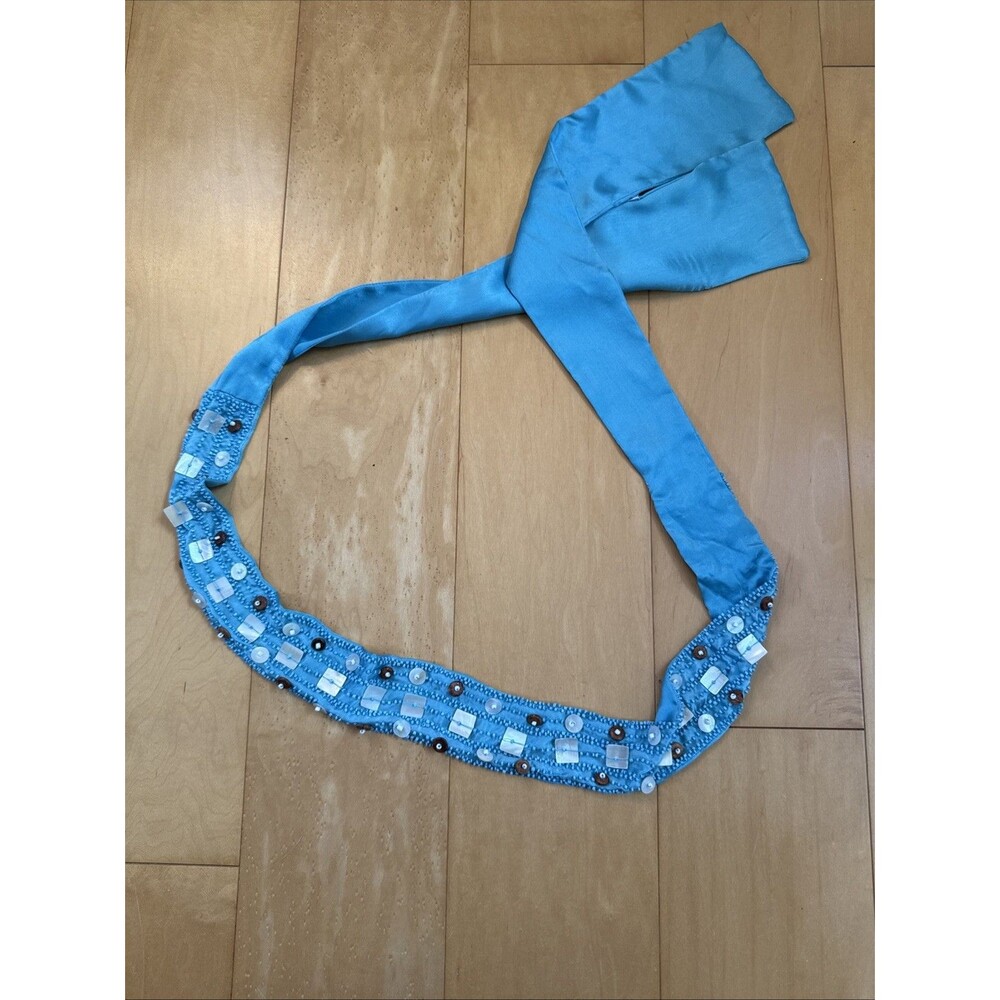 AQUA SILK BEADED BELT SASH Talbots 100% Silk